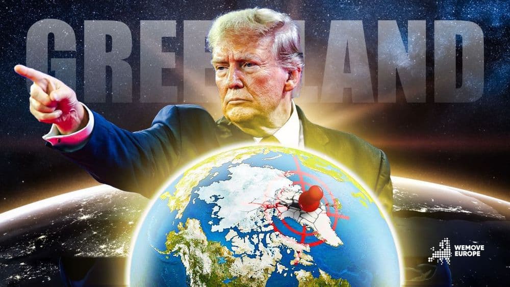 Trump punta il dito contro la terra con una puntina che segnala la Groenlandia