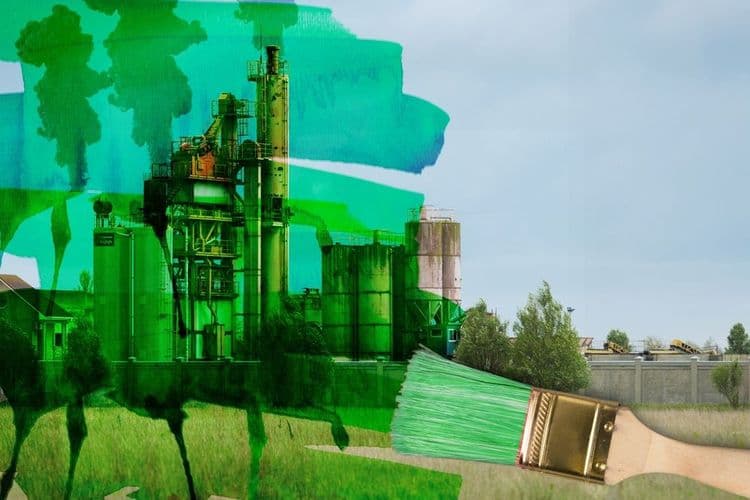 Image d'une grande usine recouverte de peinture verte